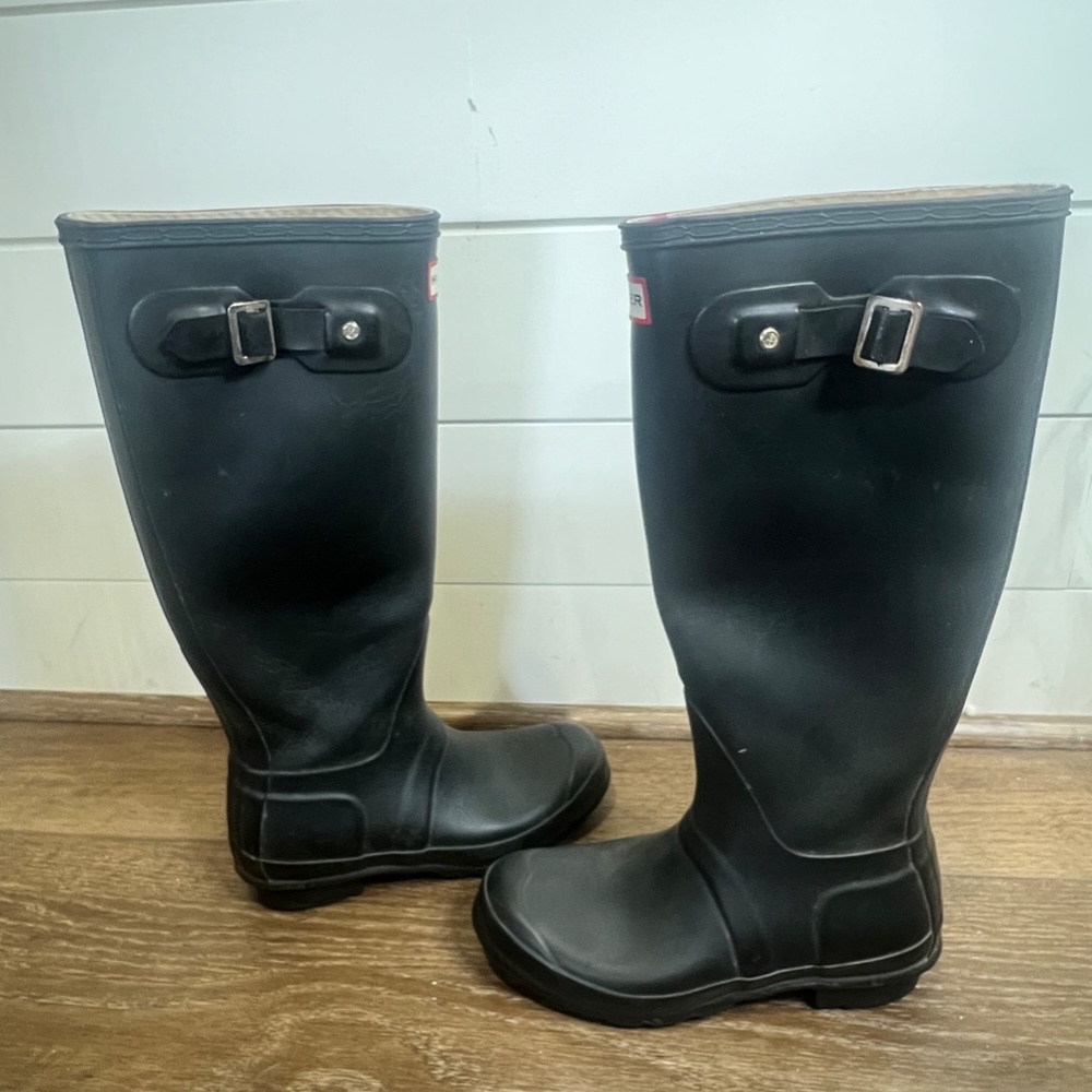 HUNTER Women’s Original Back Adjustable Tall Rain Boot Matte Black Size 6 - Picture 7 of 11